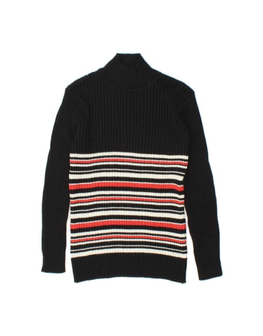 Vintage Turtle Neck Jumper Sweater UK 10 Small In Black Striped