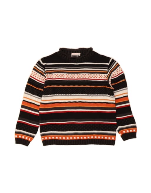 Vintage Turtle Neck Jumper Sweater UK 10 Small In Black Striped