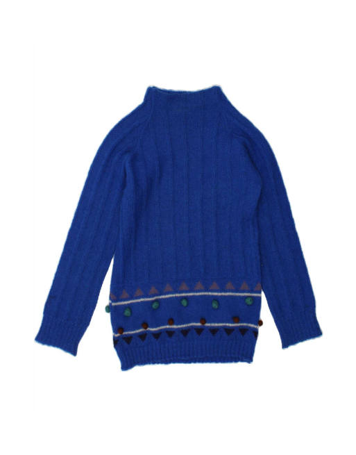 Vintage Turtle Neck Jumper Sweater UK 14 Large In Blue Fair Isle