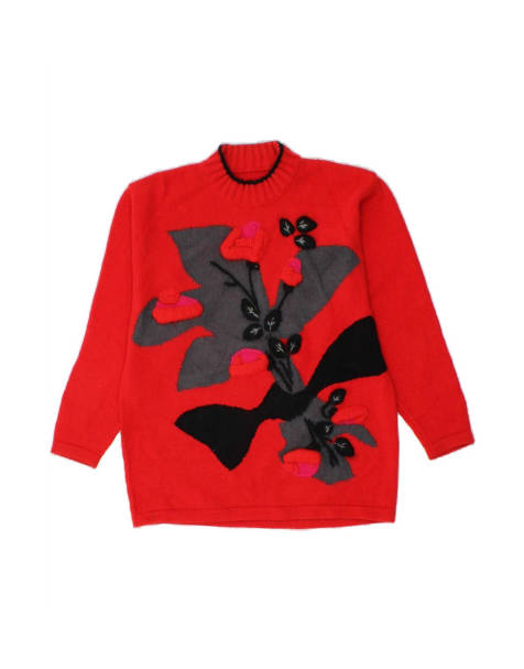 Vintage Turtle Neck Jumper Sweater UK 14 Large In Red Colourblock - view 1