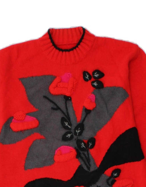 Vintage Turtle Neck Jumper Sweater UK 14 Large In Red Colourblock, 3 of 4