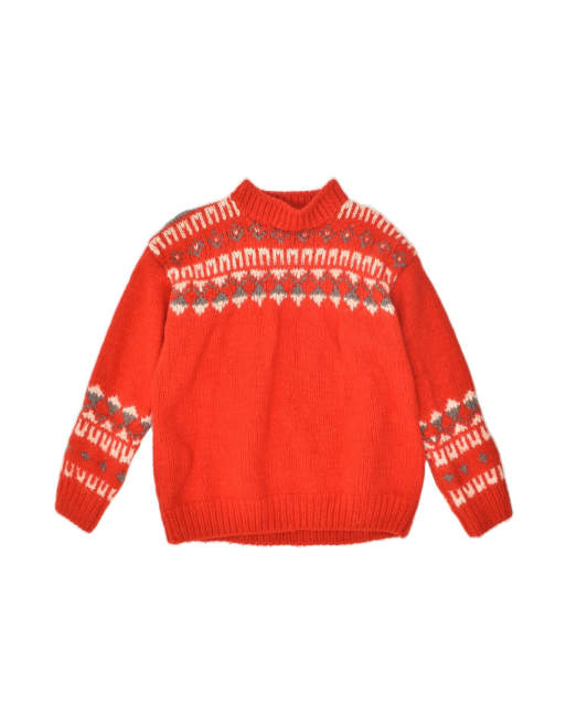 Vintage Turtle Neck Jumper Sweater UK 14 Large In Red Fair Isle