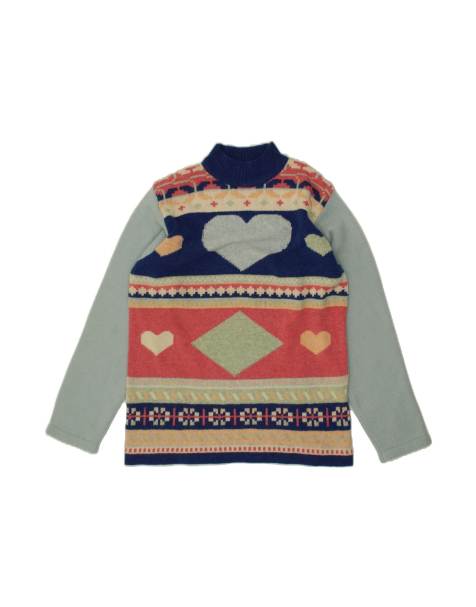 Vintage Turtle Neck Jumper Sweater UK 14 Medium In Blue Geometric - view 1