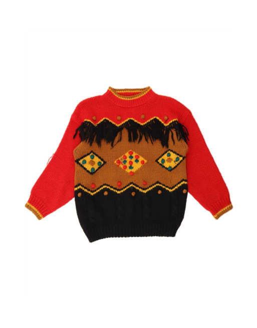 Vintage Turtle Neck Jumper Sweater UK 14 Medium In Red Argyle/diamond