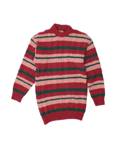 Vintage Turtle Neck Jumper Sweater UK 14 Medium In Red Striped - view 1