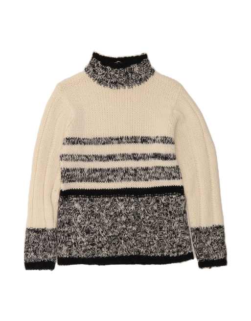 Vintage Turtle Neck Jumper Sweater UK 14 Medium In White Colourblock