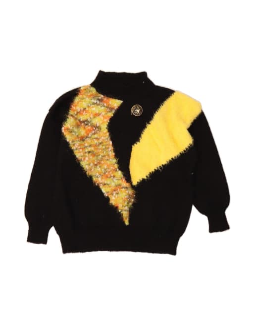 Vintage Turtle Neck Jumper Sweater UK 16 Large In Black Colourblock