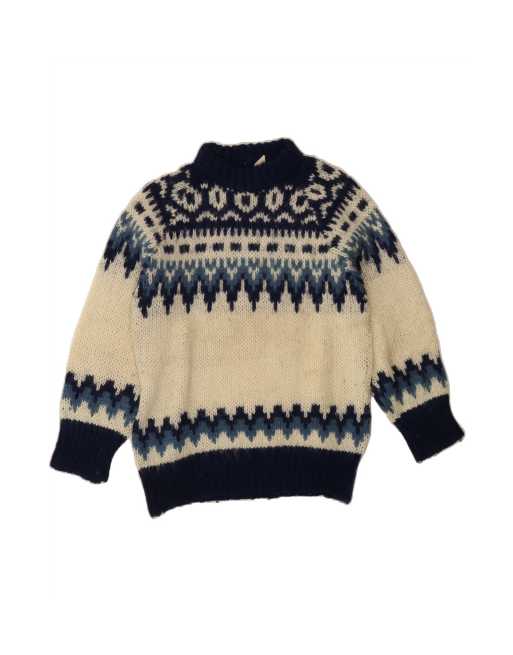 Vintage Turtle Neck Jumper Sweater UK 16 Large In Blue Fair Isle