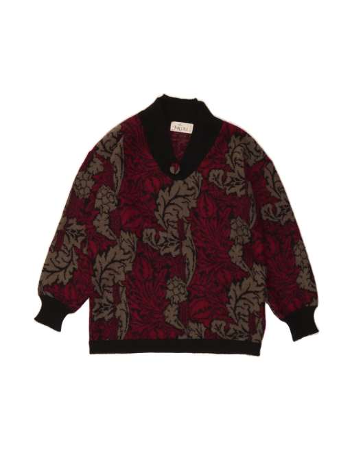 Vintage Turtle Neck Jumper Sweater UK 16 Large In Burgundy Paisley