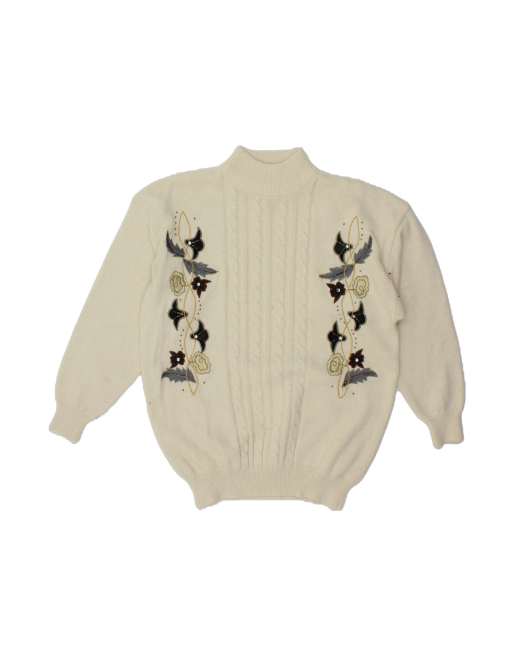 Vintage Turtle Neck Jumper Sweater UK 16 Large In White
