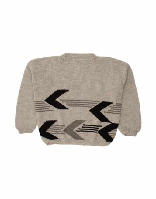 Vintage Turtle Neck Jumper Sweater UK 18 XL In Grey Geometric