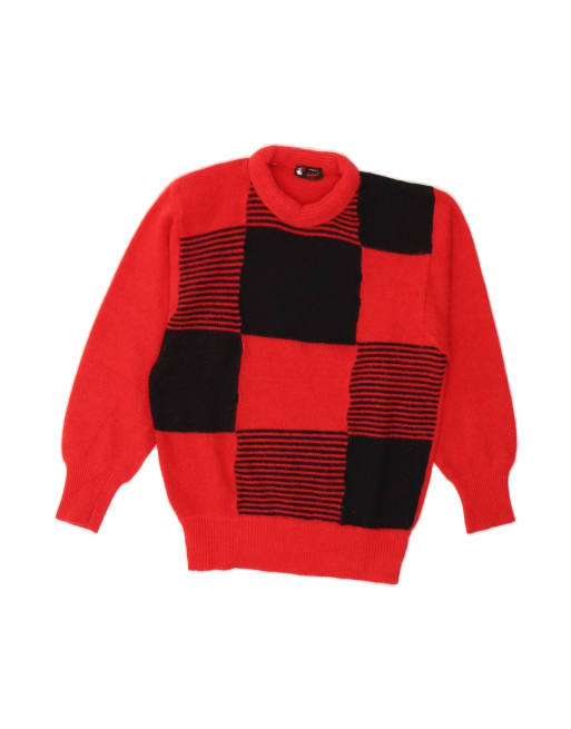 Vintage Turtle Neck Jumper Sweater UK 18 XL In Red Geometric