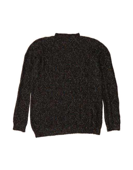 Vintage Turtle Neck Jumper UK 16 Large In Black Flecked