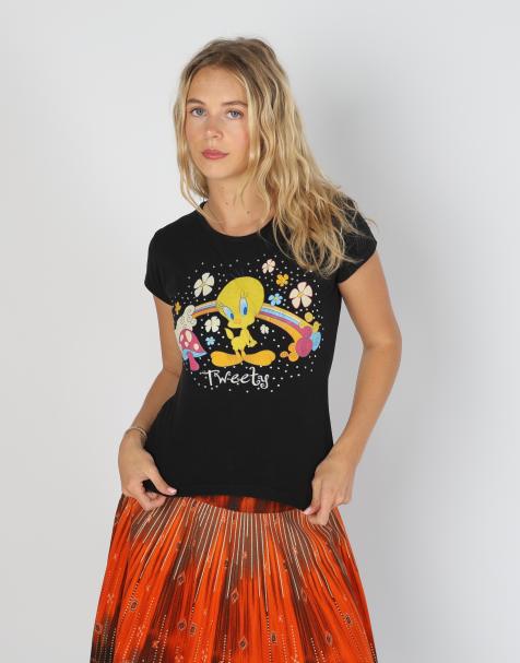 Vintage Tweety S baby tee in black - view 1