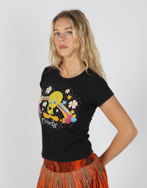 Vintage Tweety S baby tee in black, 3 of 4