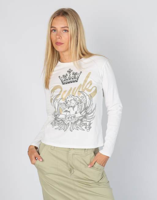 Vintage Twin Set M long sleeve tee in cream