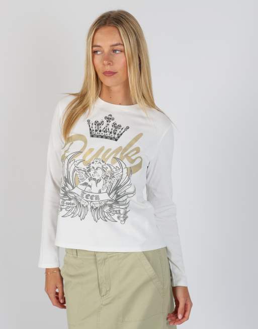 Vintage Twin Set M long sleeve tee in cream, 3 of 4