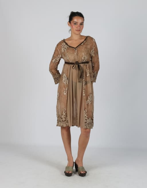 Vintage Twin set M mesh midi dress in brown
