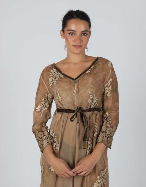 Vintage Twin set M mesh midi dress in brown, 2 of 4