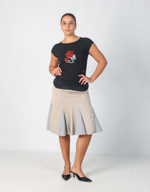 Vintage un deaux trois M woven midi skirt in beige