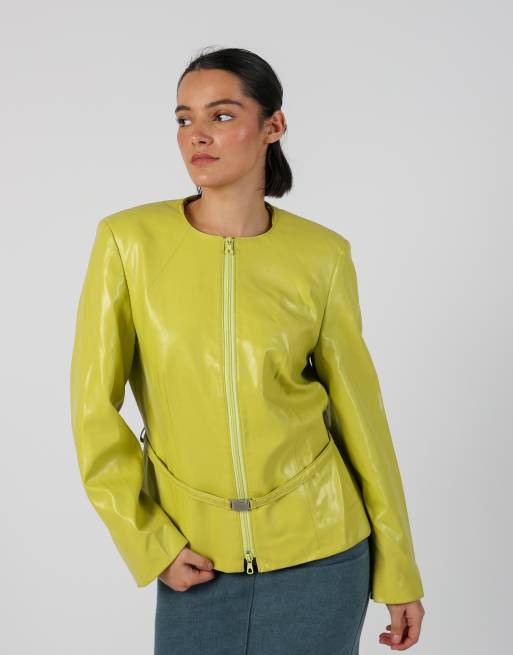 Vintage Unbranded 10 leather jacket in light green, 3 of 4