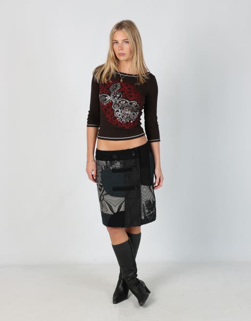 Vintage Unbranded 12 woven midi skirt in black