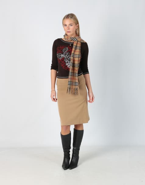 Vintage Unbranded 12 woven midi skirt in tan - view 1