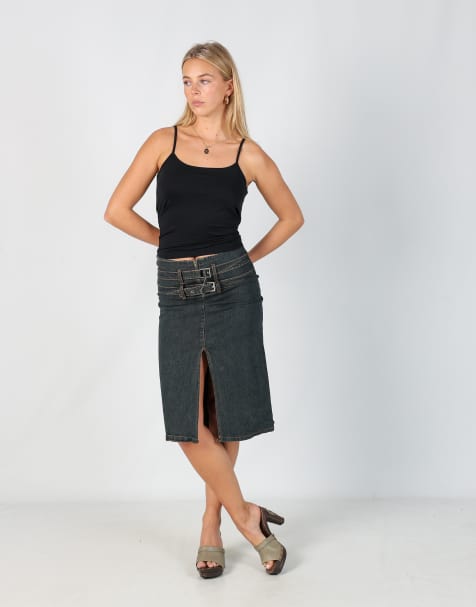 Vintage Unbranded 8 denim midi skirt in blue - view 1