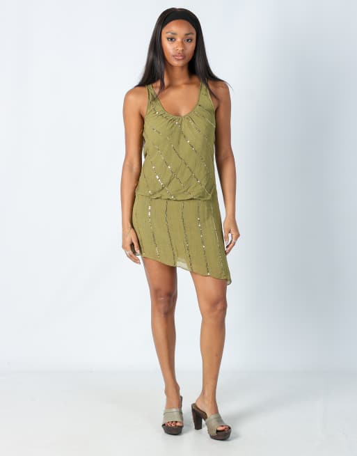 Vintage Unbranded 8 woven midi dress in light green