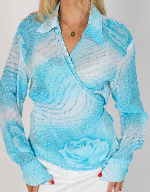 Vintage Unbranded L blouse in turquoise, 4 of 4