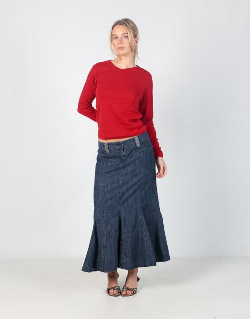 Vintage Unbranded L denim maxi skirt in blue