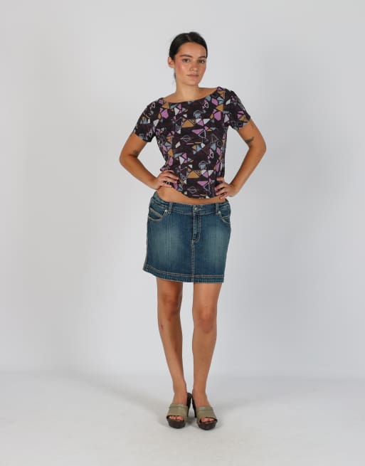 Vintage Unbranded L denim mini skirt in blue