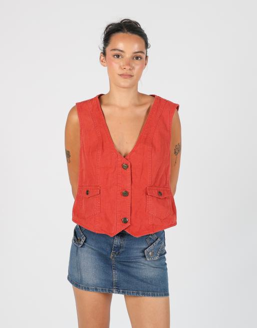Vintage Unbranded L denim waistcoat in orange