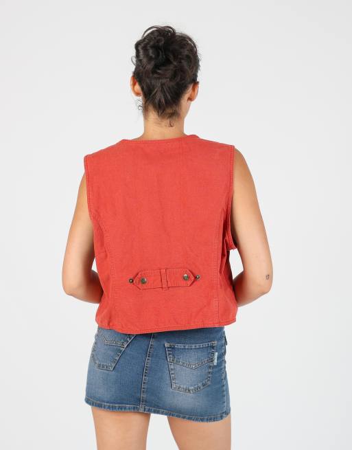 Vintage Unbranded L denim waistcoat in orange, 2 of 4