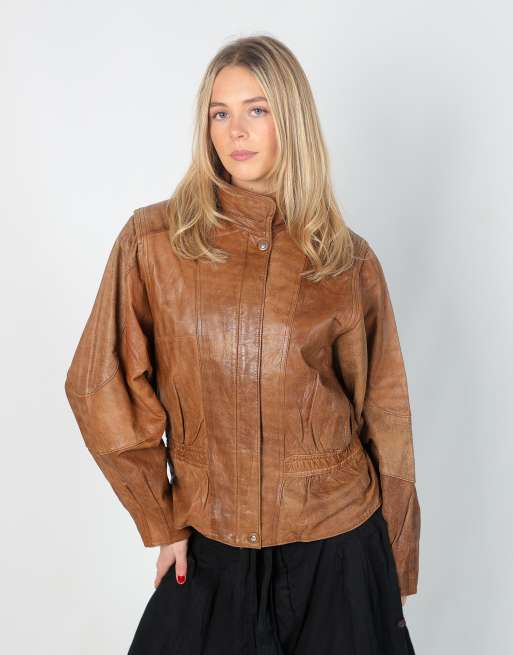 Vintage Unbranded L leather jacket in tan