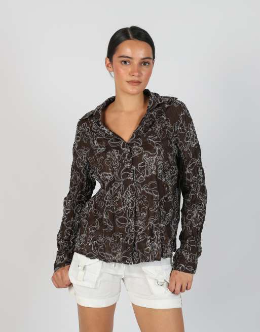 Vintage Unbranded L long sleeve top in brown, 1 of 4