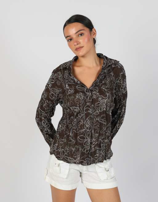 Vintage Unbranded L long sleeve top in brown, 3 of 4