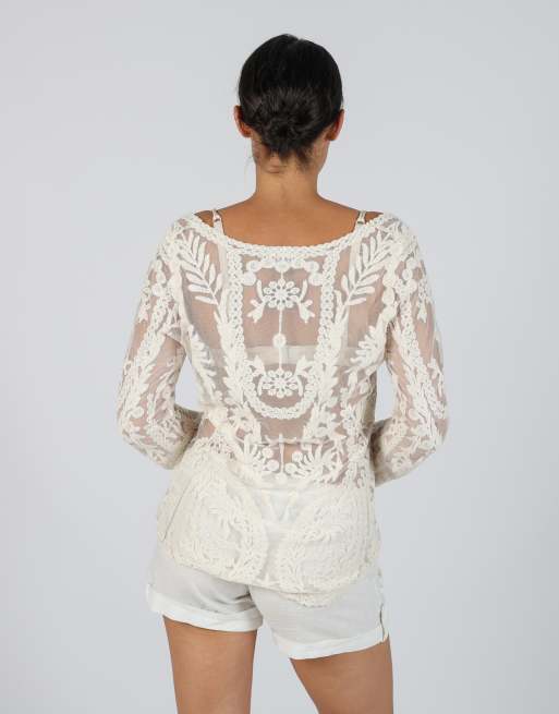 Vintage Unbranded L long sleeve top in cream, 2 of 4