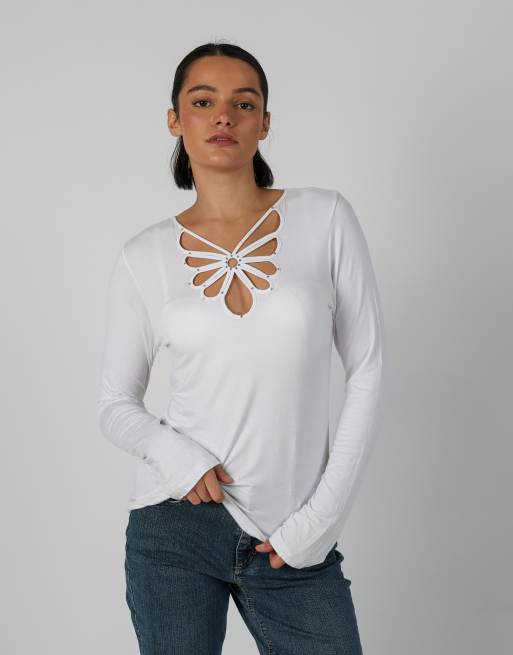 Vintage Unbranded L long sleeve top in ivory, 3 of 4