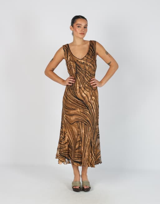 Vintage Unbranded L woven maxi dress in tan, 1 of 4