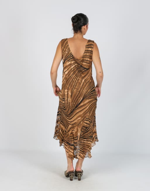 Vintage Unbranded L woven maxi dress in tan, 3 of 4