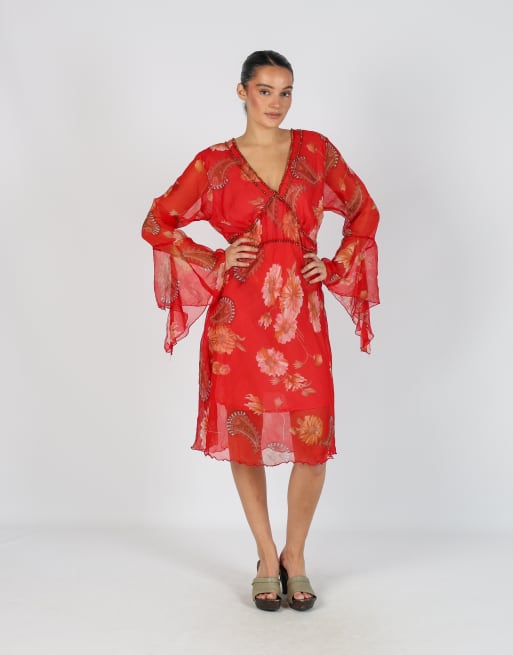 Vintage Unbranded L woven midi dress in red, 1 of 4