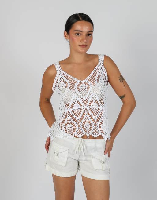 Vintage Unbranded L woven vest in white, 1 of 4