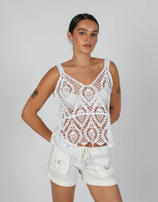 Vintage Unbranded L woven vest in white, 3 of 4