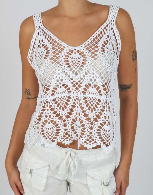 Vintage Unbranded L woven vest in white, 4 of 4