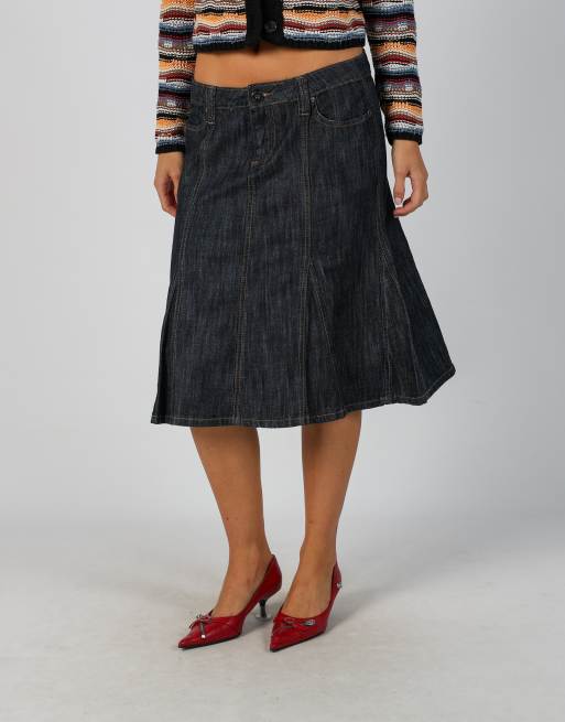 Vintage Unbranded M denim midi skirt in blue, 2 of 4