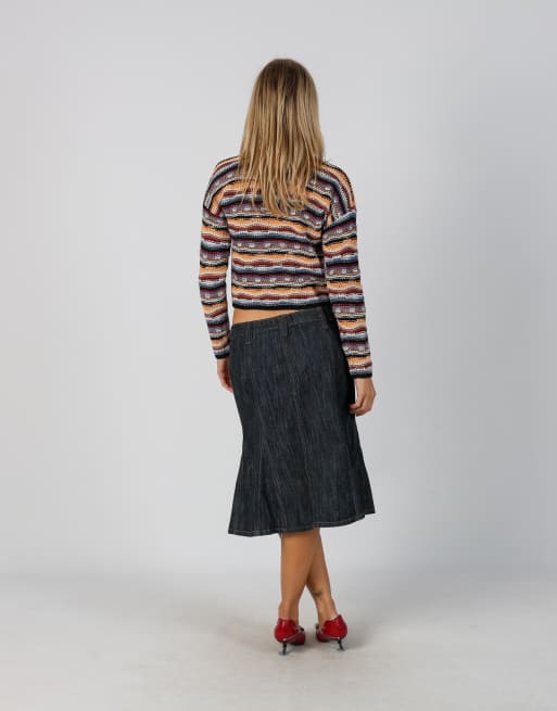 Vintage Unbranded M denim midi skirt in blue, 3 of 4