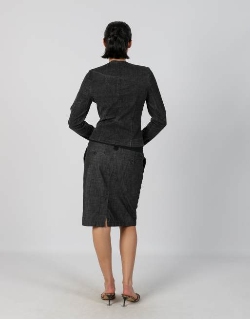 Vintage Unbranded M denim midi skirt in charcoal grey, 3 of 4