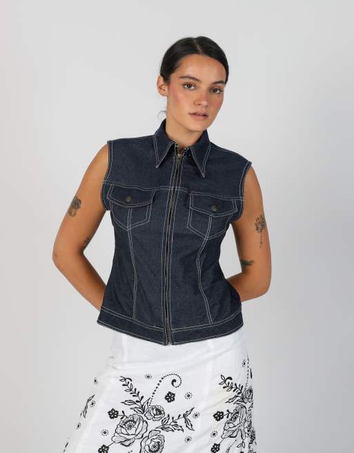 Vintage Unbranded M denim waistcoat in blue, 3 of 4