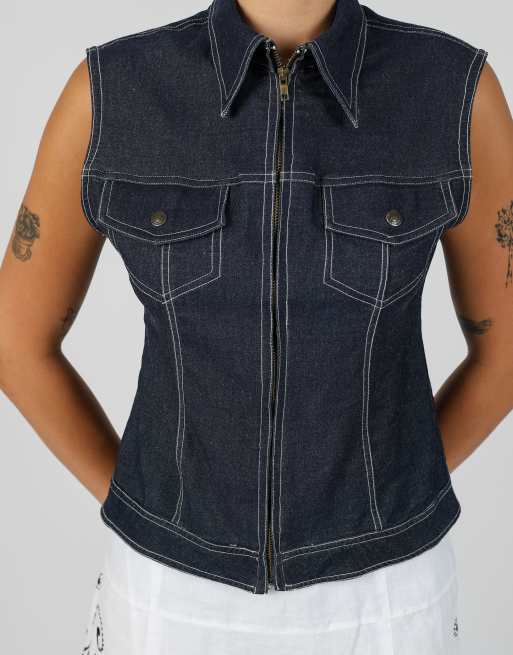Vintage Unbranded M denim waistcoat in blue, 4 of 4
